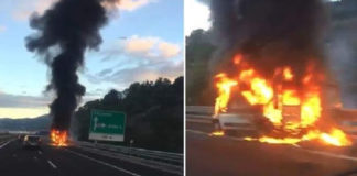 Fiamme in autostrada